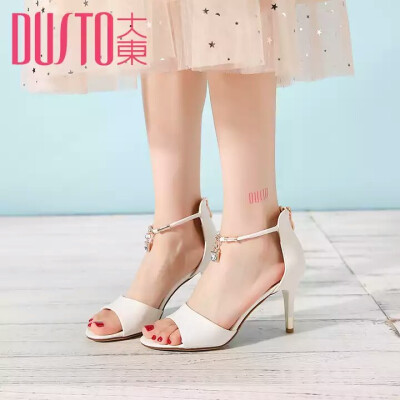 DUSTO/大东2018夏季新款韩版高跟细跟水钻后包凉鞋女鞋DW18X3515A