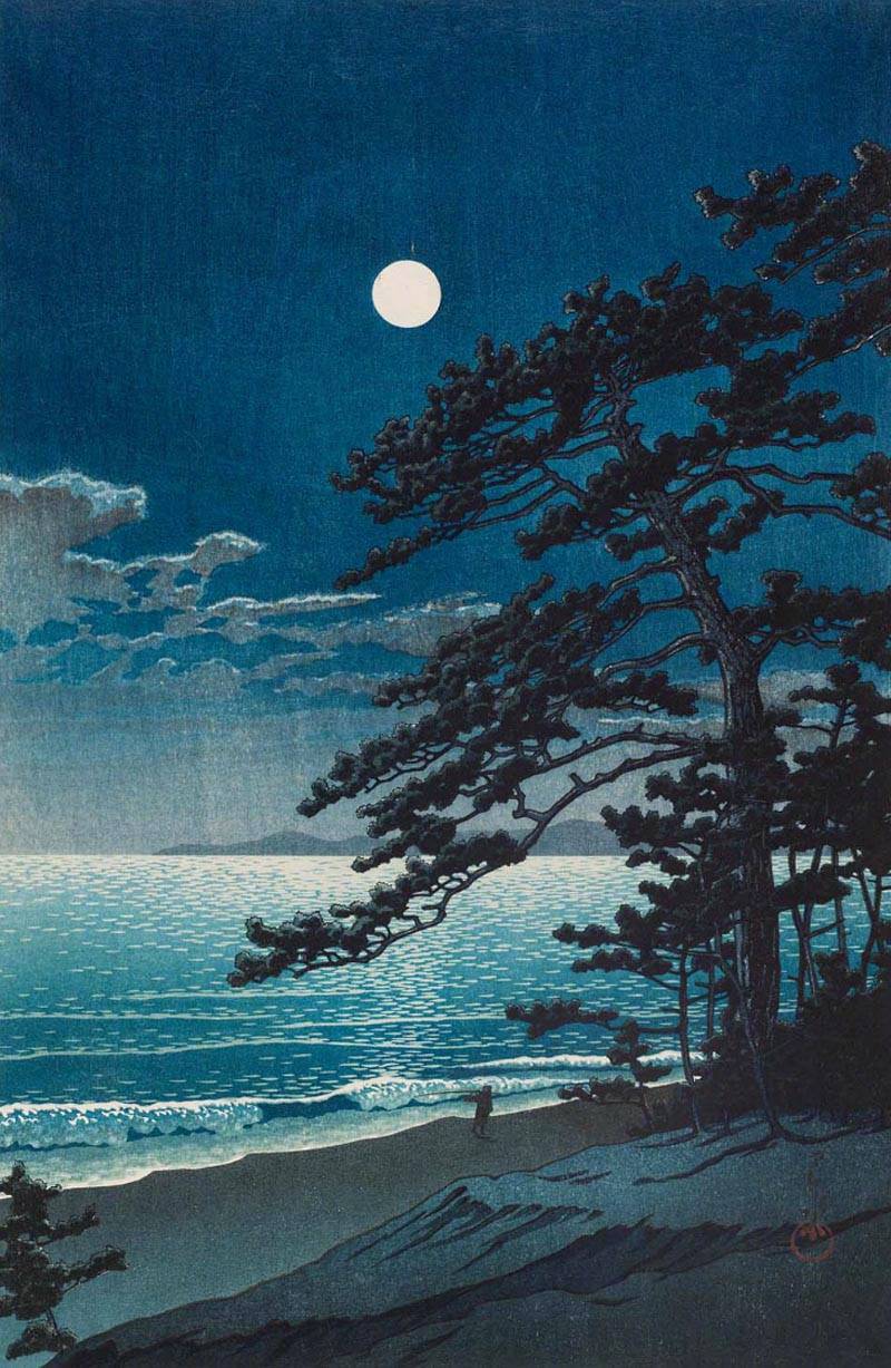 夜曲。作者：版画家Hasui Kawase ​