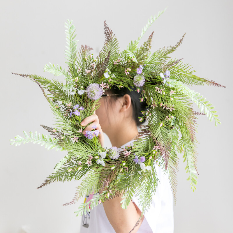 阿楹 北欧叶子手工花环门饰装饰 仿真满天星干花森系植物圣诞挂件