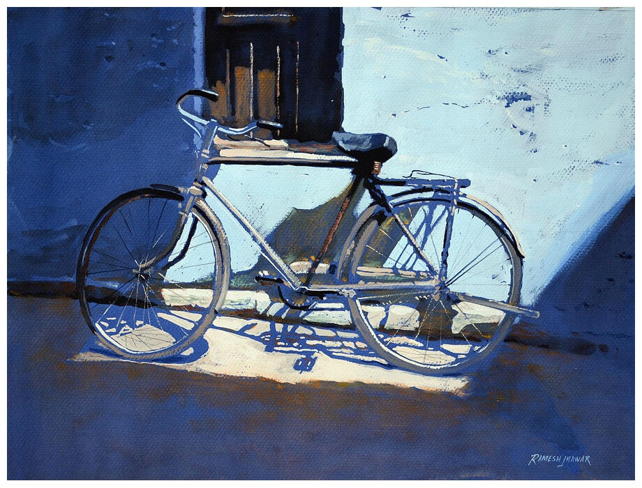 角落里的单车水彩画画师rameshjhawar作品
