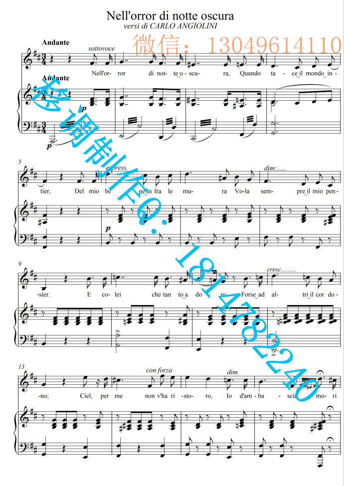 Nellorrordinotteoscura(【原调D-B】5页五线谱正谱