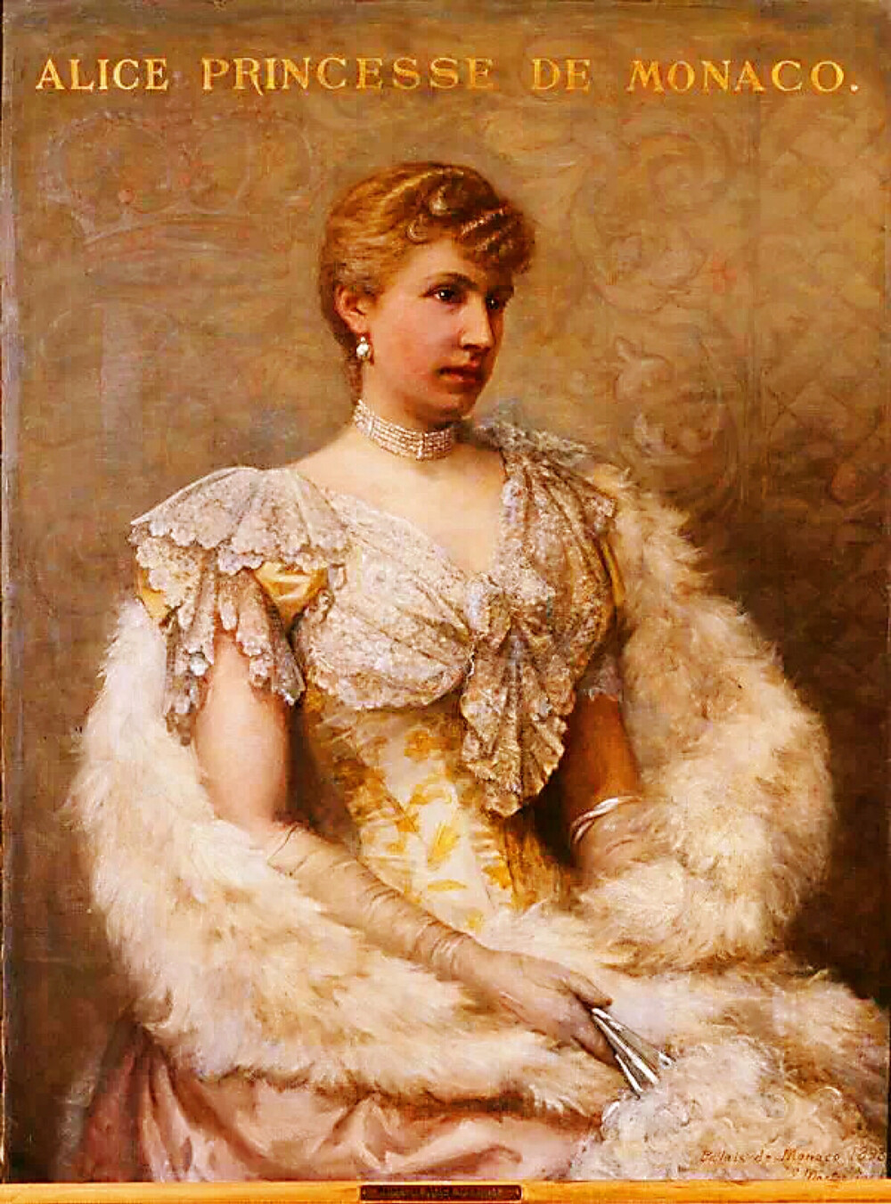 爱丽丝·海涅（1857年-1925年），摩纳哥亲王阿尔贝一世的王妃，路易·梅特林克（1846年-1926年）的油画作品，1893年，摩纳哥亲王宫
