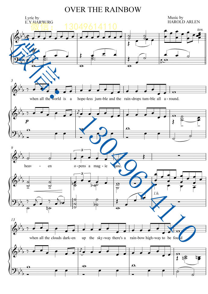 OVERTHERAINBOW【原调-降E】4页五线谱正谱