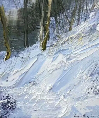 油画 雪 树林