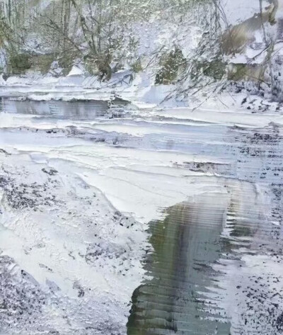 油画 雪 树林