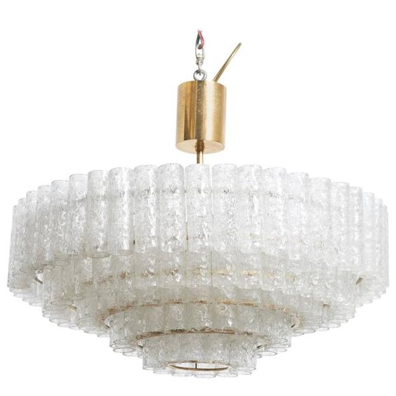 Large Five Tiers Ice Granulated Glass Tube Chandelier Designed by Doria, Germany | From a unique collection of antique and modern chandeliers and pendants at https://www.1stdibs.com/furniture/lighting/chandeliers-pendant-lights/