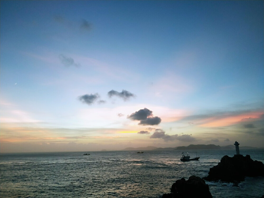 实拍 大舟山 东极岛 蓝天 白云 落日 朝霞 天空 蓝天 余晖 日出 岛屿