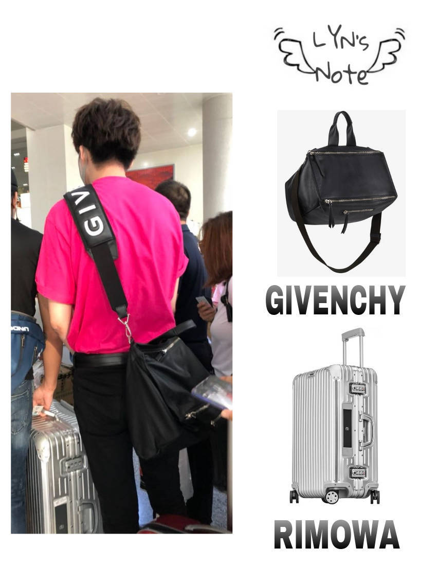 摩登兄弟刘宇宁时装笔记
20180830丹东北京
斜挎包｜Givenchy／纪梵希Pandora潘多拉邮差包
行李箱｜RIMOWA／日默瓦Topas铝镁合金
