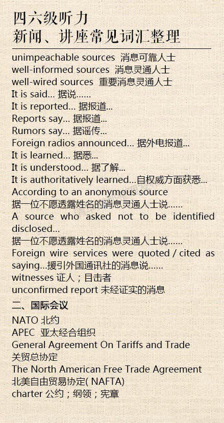 【四六级听力】新闻、讲座常见词汇整理，英语听力就是要拒绝懵圈~~~ ​