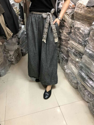 花腰带麻阔腿裤AI