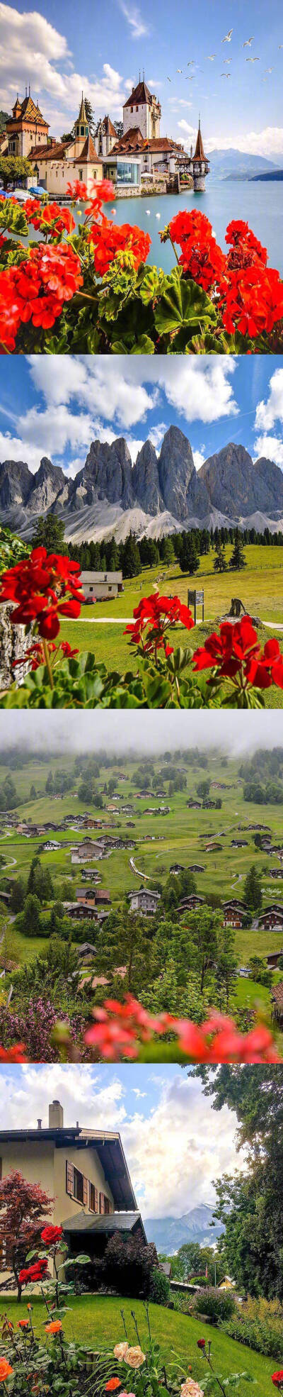 蓝天白云，青山绿水，如同风景画一般的瑞士美景~ ​​​ ​​​​