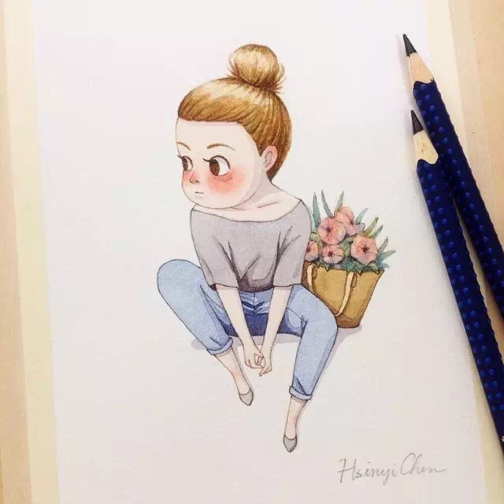 彩铅人超萌女娃