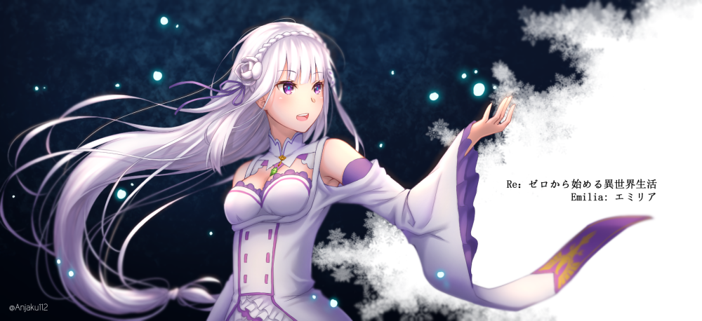 【来源pixiv，侵删】Emilia (エミリア)
画师：Anjaku112.闇弱
艾米莉娅（亦译：爱蜜莉雅），是日本轻小说《Re：从零开始的异世界生活》及其衍生作品中的女主角，银发紫瞳的半精灵少女，性格十分的老好人，本人却不肯坦率地承认这点，有时则会些许的天然呆。 EMT！
动漫/二次元/原创/同人画/人物插画/手绘/女生头像/壁纸/锁屏/背景/美少女/银发/银长直/紫瞳/白丝