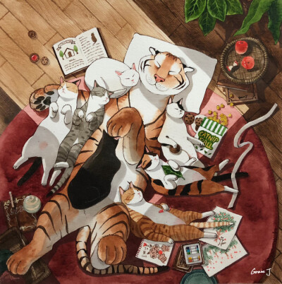猫咪 水彩 GraceJ插画