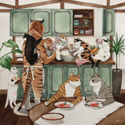 猫咪 水彩 GraceJ插画