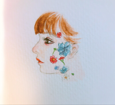 水彩，花环，头像，小姐姐