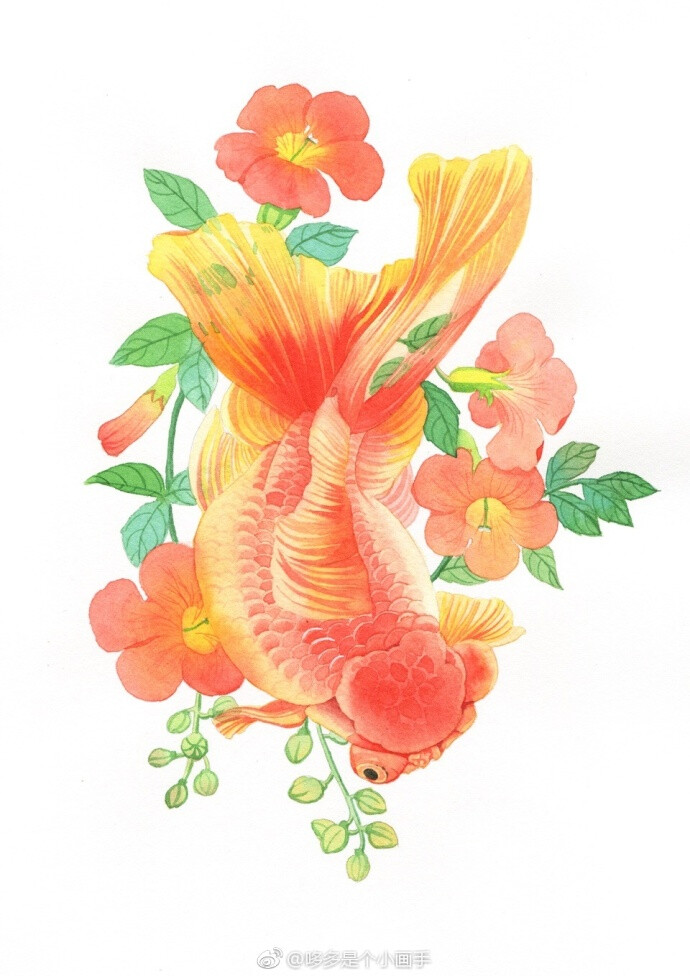 花间鱼-哆多_手绘,水彩_涂鸦王国插画