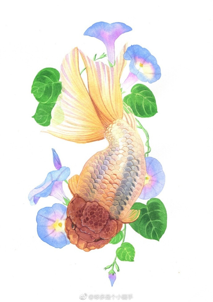 花间鱼-哆多_手绘,水彩_涂鸦王国插画