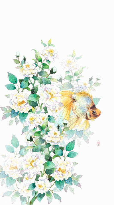 花间鱼-哆多_手绘,水彩_涂鸦王国插画