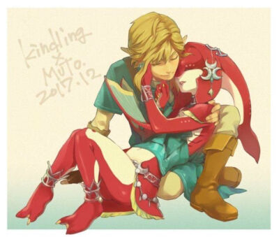 塞尔达传说 荒野之息 link和Mipha 虐狗图