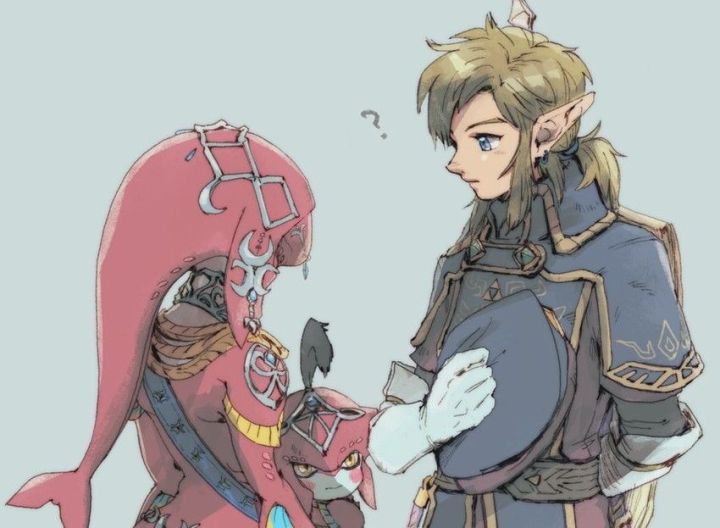 塞尔达传说 荒野之息 link和Mipha 虐狗图