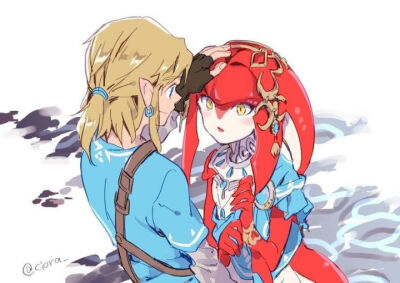 塞尔达传说 荒野之息 link和Mipha 虐狗图