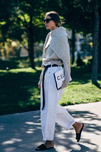 Julie Pelipas in Paris outlook. Celine handbag