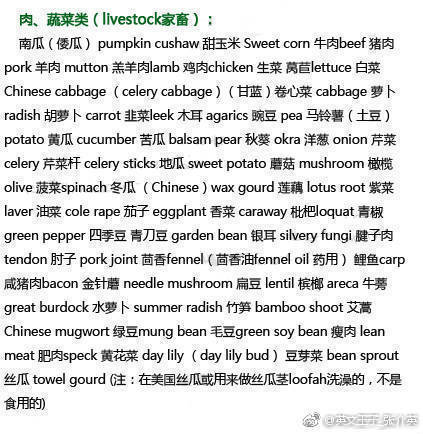 【几乎所有食物的英文翻译】包括水果类、肉类、蔬菜类、海鲜类、主食类、干果类、酒水类、零食类、饭类、面类、汤类、中西餐等的常用英语词汇，建议收藏！注意有一个问题，美式英语里豆浆一般称作Soy milk ​ ​​​