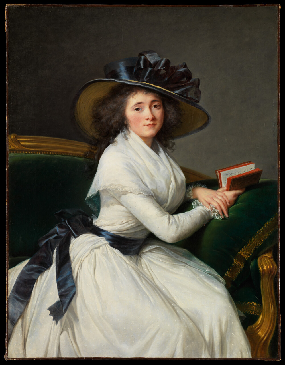 Élisabeth Vigée Le Brun - Comtesse de La Châtre (1789)
https://en.wikipedia.org/wiki/Élisabeth_Vigée_Le_Brun#/media/File:Comtesse_de_la_Châtre_(Marie_Charlotte_Louise_Perrette_Aglaé_Bontemps,_1762–1848)_MET_DP320086.jpg