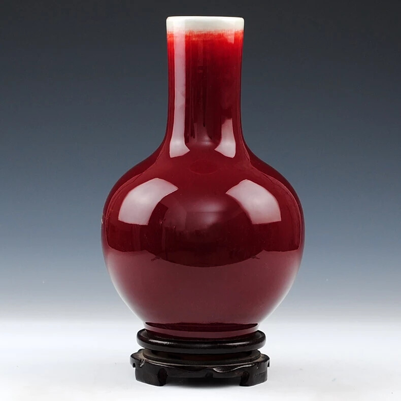 景德镇陶瓷器 仿古冰片裂纹釉郎红花瓶 创意现代中式家居装饰摆件