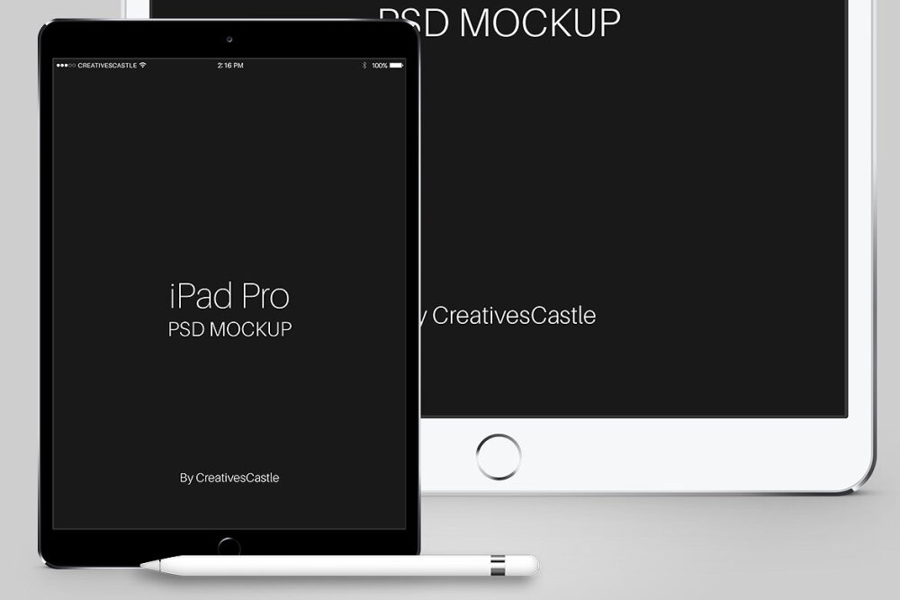 iPad Pro及触控笔Apple Pencil 智能贴图Mockup样机PSD模板下载
使用这款超棒的iPad Pro PSD模型呈现它们，让您的UI设计脱颖而出。
易于使用：所有模型都配有智能对象，可以非常轻松地添加/编辑使用过的设计，而无需担心透视，灯光和阴影效果。