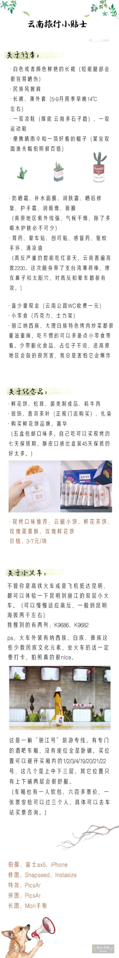 云南游记 | 一篇最全地标打卡作者：______yami 「别人都望你快乐 而我只愿你 历经山河 觉得人间值得 」p1 行前准备p2 丽江古城p3 玉龙雪山p4 泸沽湖行①p6 泸沽湖行②p7 束河古镇p8 大理古城p9 洱海环行…