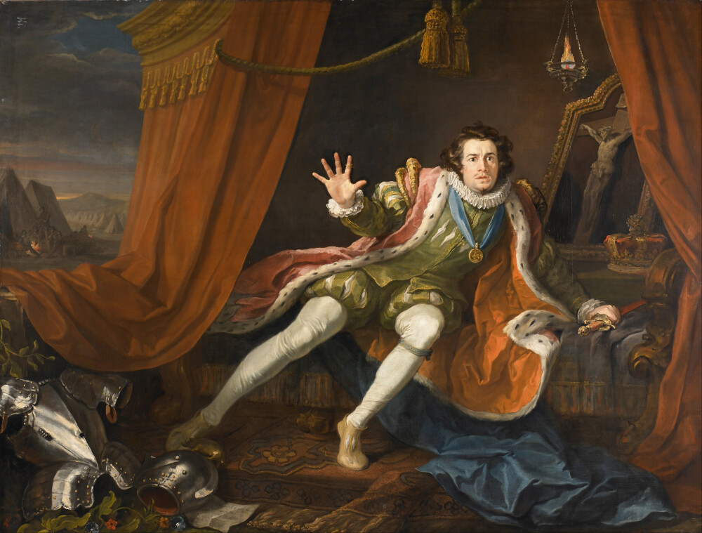 William Hogarth - David Garrick as Richard III (1745)
https://en.wikipedia.org/wiki/William_Hogarth#/media/File:William_Hogarth_-_David_Garrick_as_Richard_III_-_Google_Art_Project.jpg