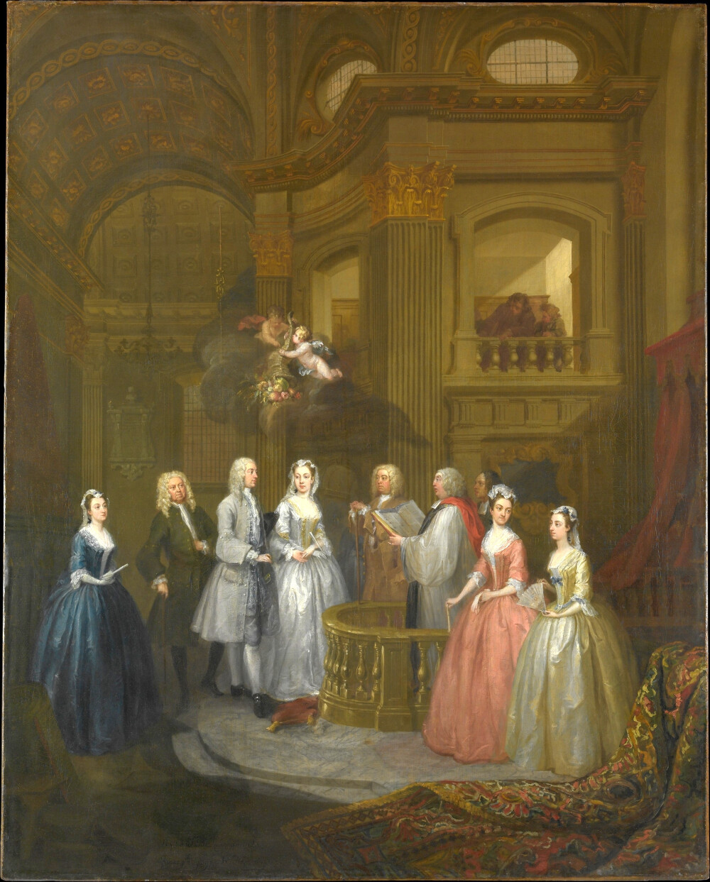 William Hogarth - The Wedding of Stephen Beckingham and Mary Cox (1729)
https://en.wikipedia.org/wiki/William_Hogarth#/media/File:Wedding_of_Stephen_Beckingham_and_Mary_Cox,_1729_by_William_Hogarth.jpg