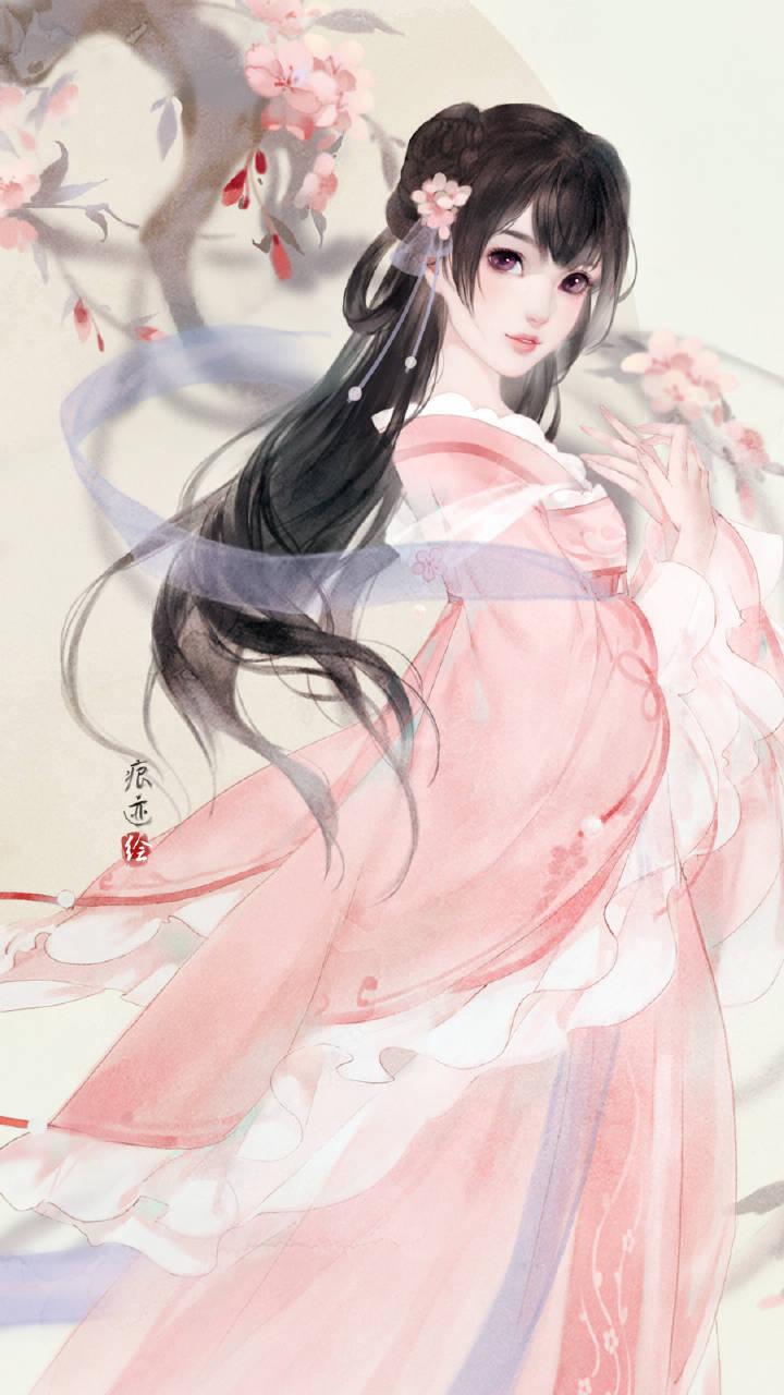 #云裳羽衣# 继续画小花花~这次是桃花，~为了想要电脑桌布的小伙伴~~~强行把竖构图 整成了横构图，，我真贴心是不是[可爱][可爱][可爱]
自己试了下 感觉良好~尤其适合像我这样桌面图标多的人 ​​​