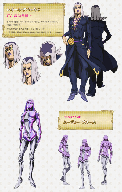 TV动画『JOJO的奇妙冒险 黄金之风』官网更新角色和替身设定图 ​
