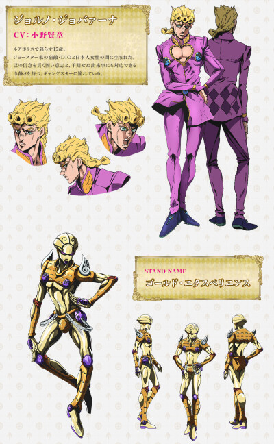 TV动画『JOJO的奇妙冒险 黄金之风』官网更新角色和替身设定图 ​