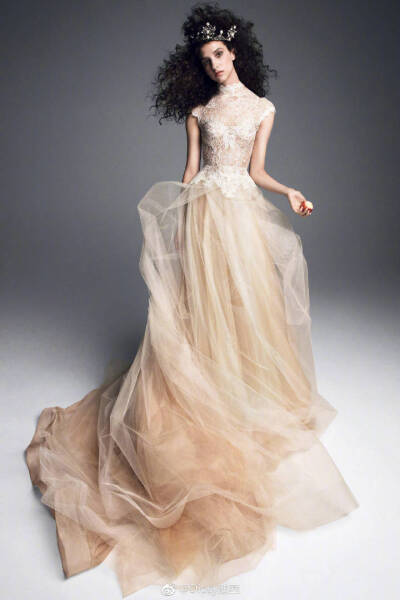 Vera Wang Bridal Fall 2019
这个裸中带金的婚纱系列，灵感来自路易十四国王