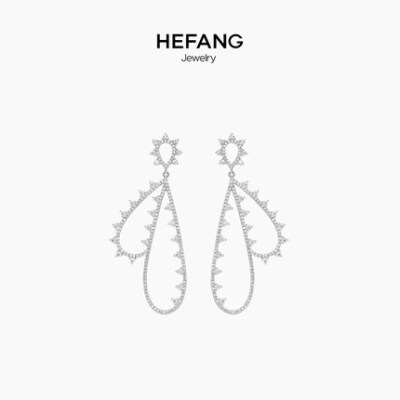 HEFANG Jewelry/何方珠宝羽毛蕾丝耳环 925纯银女新娘超仙长耳坠