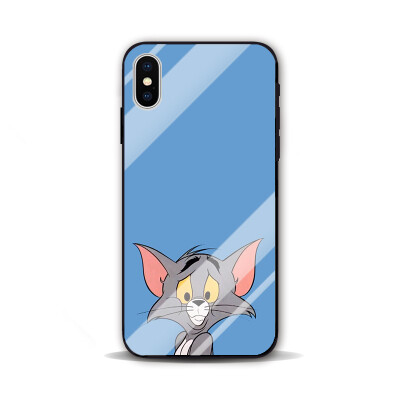 欧美简约 猫和老鼠 三星S8 iphone X 华为P20 MIX2S 玻璃手机壳