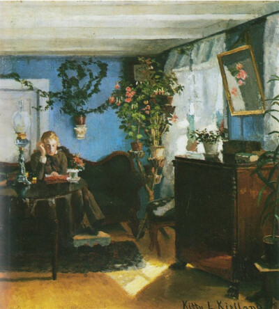 Blue Interior by Kitty KiellandNorwegian Realist Painter ( 1843-1914 ) ​​​