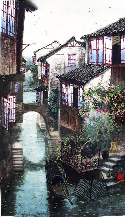 【《水乡雨》-李守白风景水彩水粉-纸面(2008年作)】李守白重彩风景作品_个人作品推介、展示平台_雅昌艺术家网