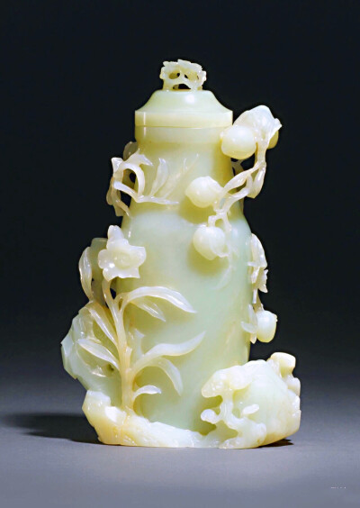 清 白玉镂雕灵仙祝寿图盖瓶