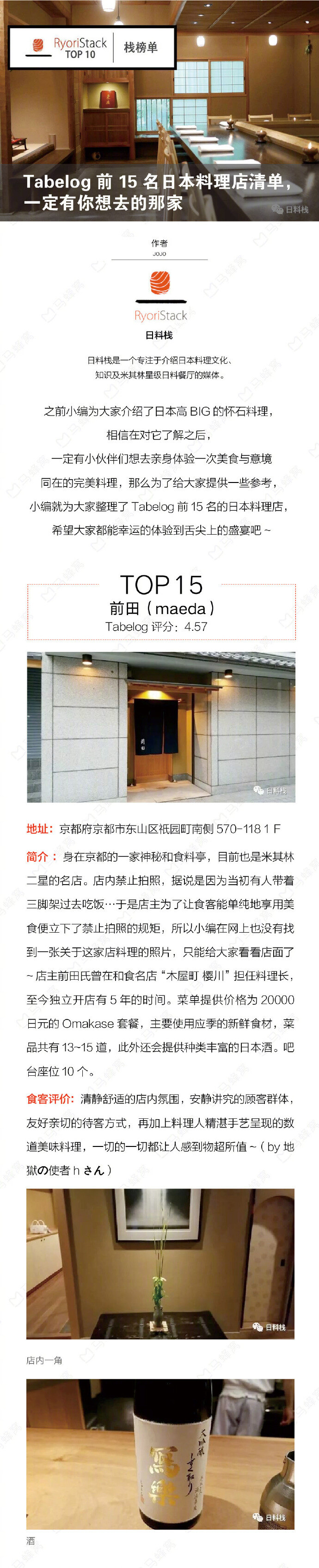 Tabelog前15名日本料理店清单，随便一家都hin好吃 ​