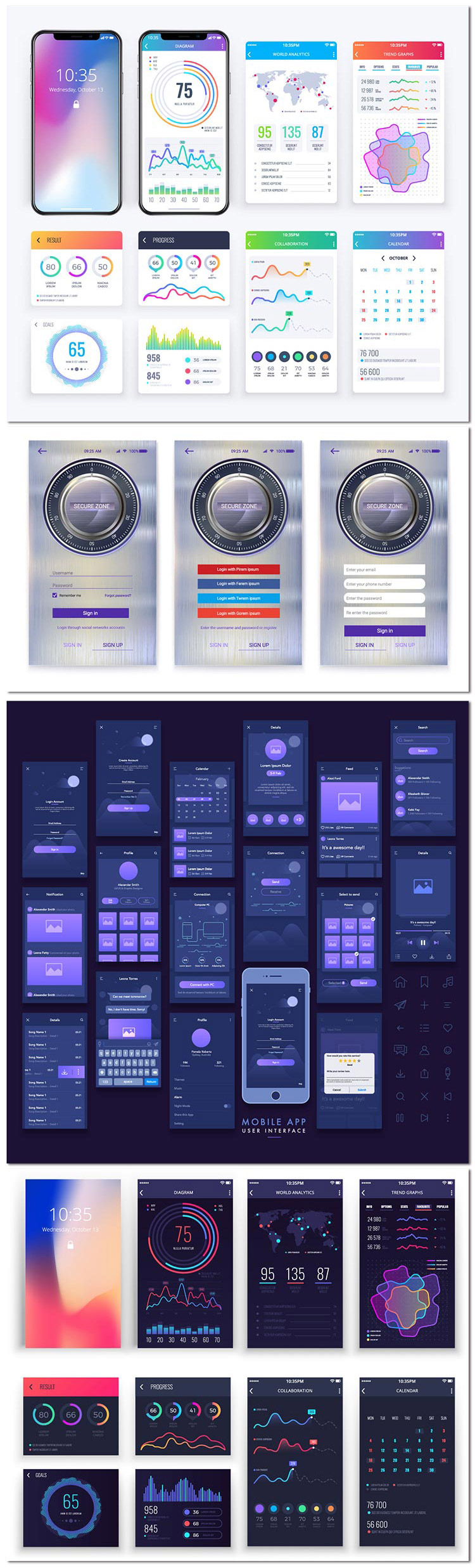 欧美精美手机应用app界面UI交互网站页面设计元素矢量素材模板
