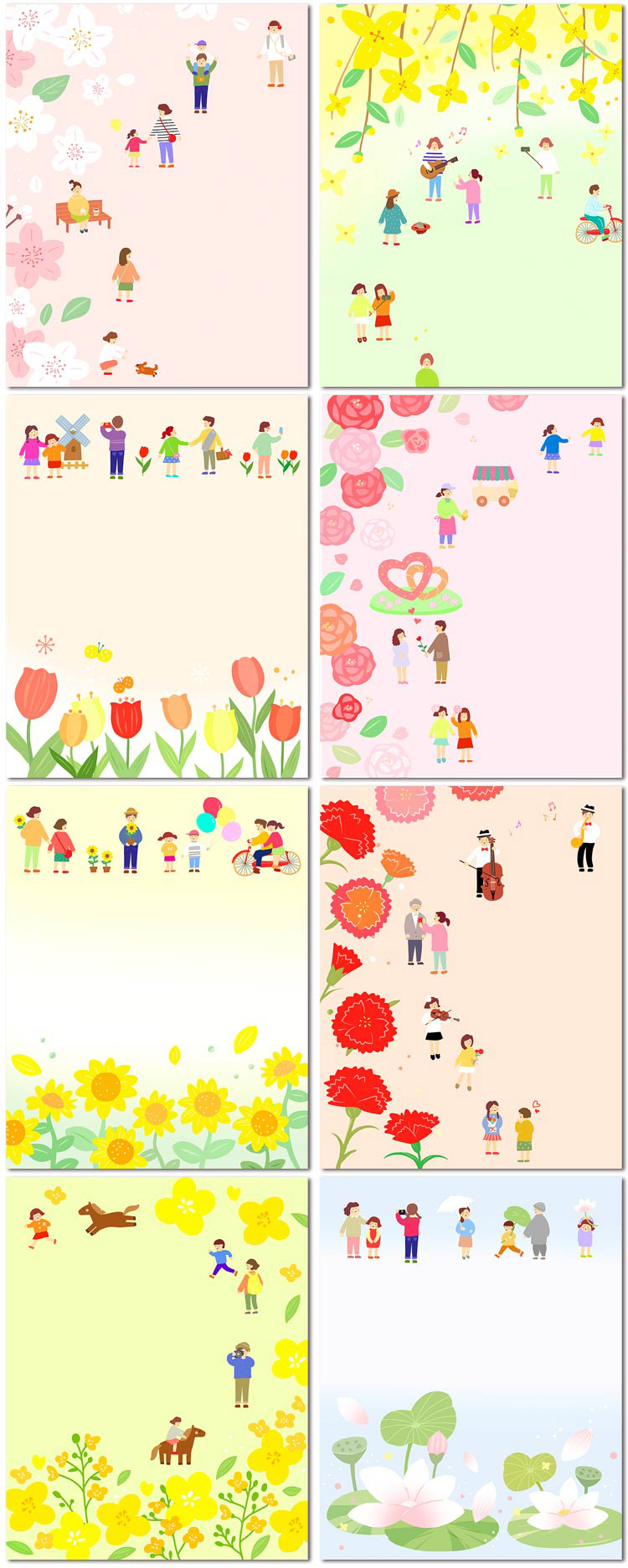 卡通户外郊游鲜花植物花卉赏花背景插画插图海报psd模板素材设计