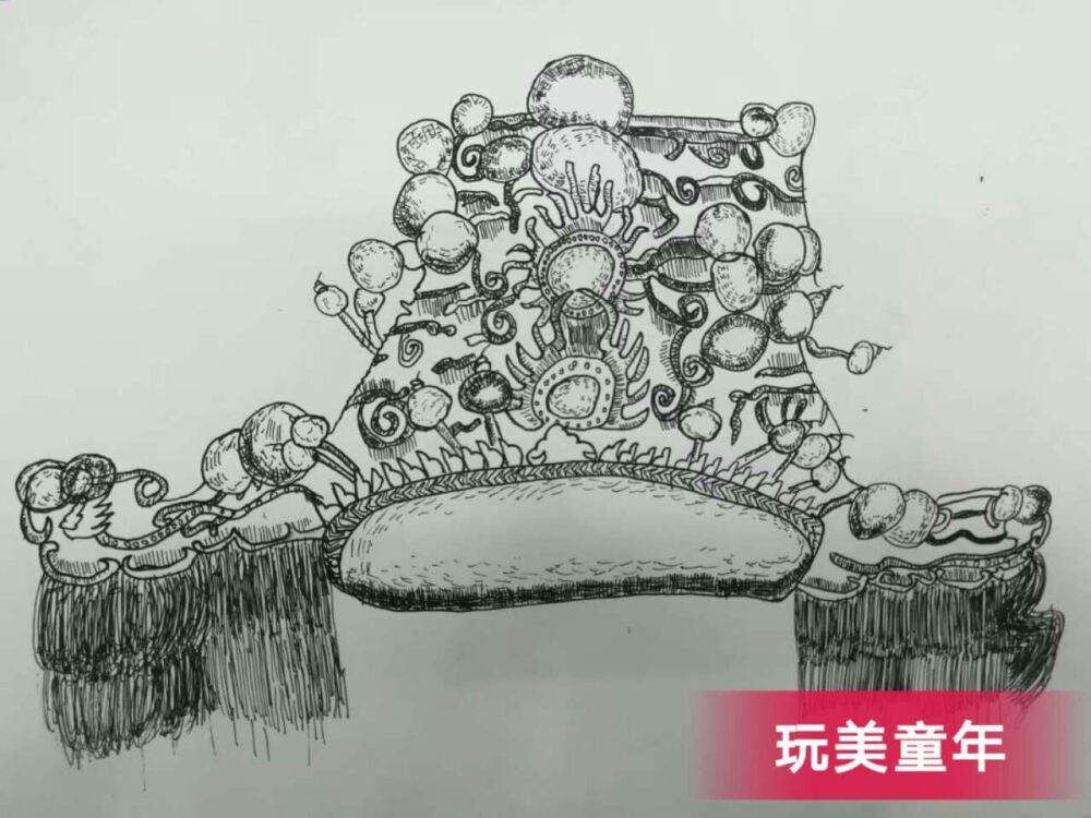 线描 儿童画 创意 装饰画 水彩笔 彩色 黑白 动物头冠 凤冠 霞帔 石雕 独轮车 写生 速写 花卉 植物