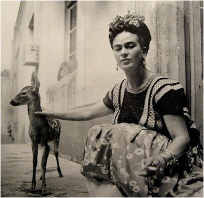 Frida Kahlo and her pet deer Granizo by Nickolas Muray, 1939