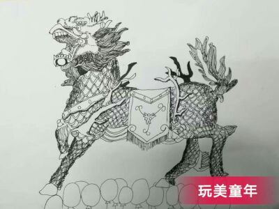 线描 儿童画 创意 装饰画 水彩笔 彩色 黑白 动物 盆栽 铜钱草 青花瓷 花瓶 麒麟 头冠 凤冠 霞帔 石雕 独轮车 写生 速写 花卉 植物