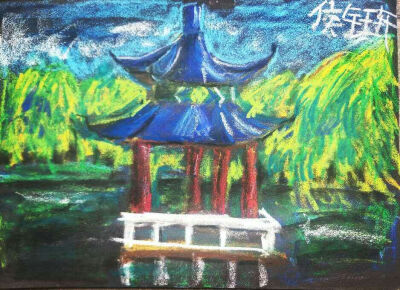 线描 儿童画 创意 装饰画 油画棒 水粉 水彩笔 彩色 动物 园林 建筑